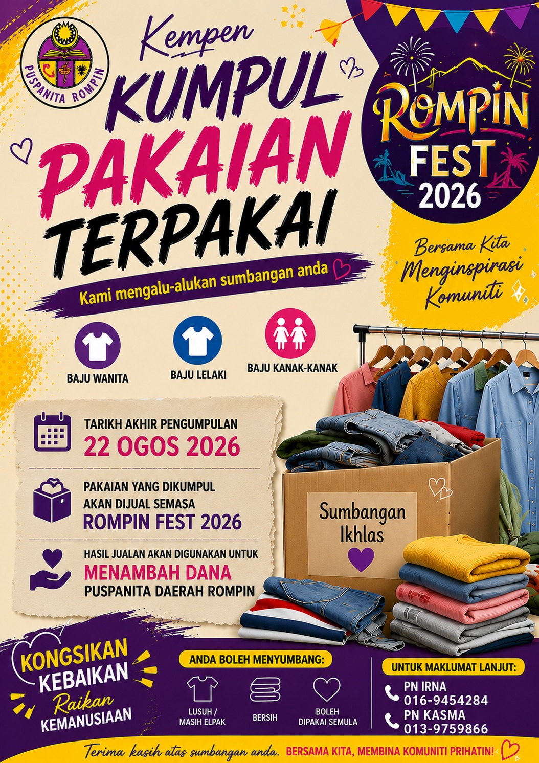 KEMPEN KUMPUL PAKAIAN TERPAKAI SEMPENA ROMPIN FEST 2026